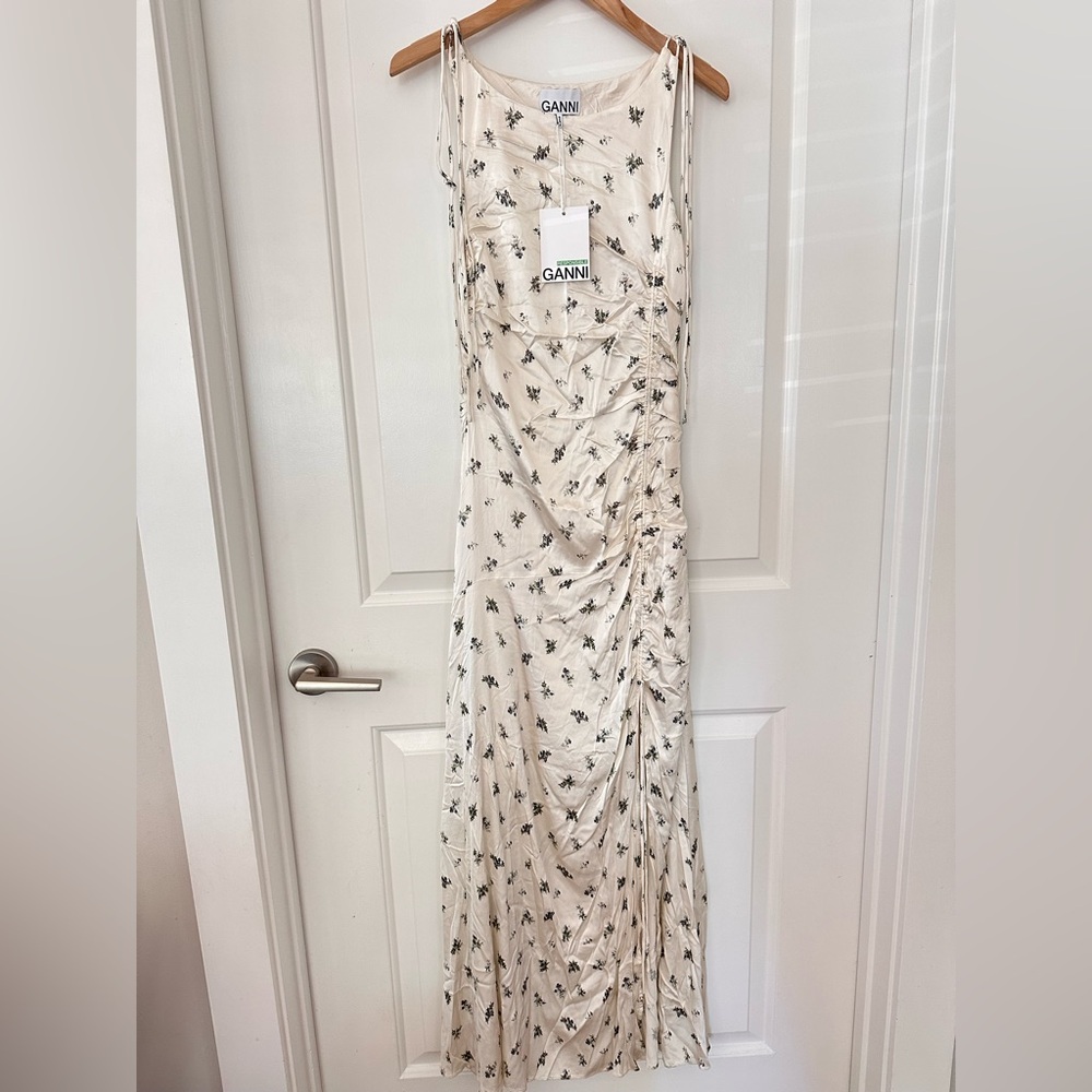 Ganni White Satin Gathered Dress - Size 38/US 6, $495 usd - Picture 4 of 13